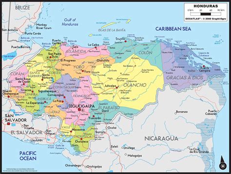 Honduras Political Wall Map