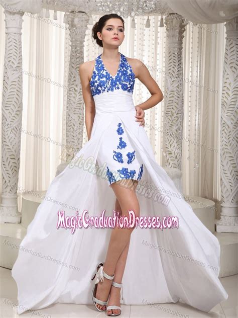 White Halter High Low 5th Grade Graduation Dresses With