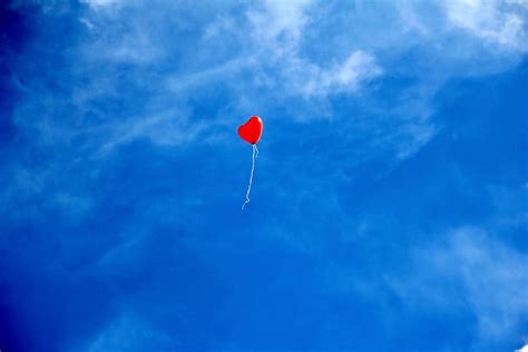 Hd Wallpaper Red Heart Balloon On Air Love Romance Sky Heart