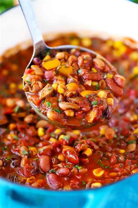 Smoky Vegetarian Chili With Beans And Mushrooms Bowl Of Delicious