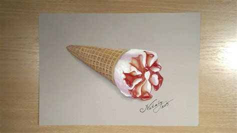 Welcome to my first video of realistic food drawing! How I draw an ice cream cone. Food Drawing 3D illusion ...