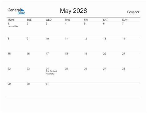 Printable May 2028 Monthly Calendar With Holidays For Ecuador