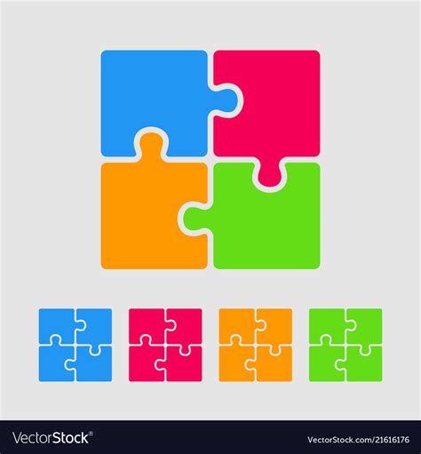 Set Four Pieces Puzzle Square 4 Steps Puzzle Vector Image