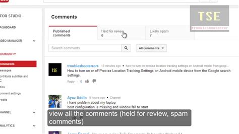 How To View All Video Comments Held For Review On Youtube Youtube