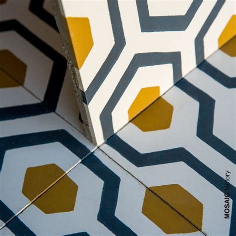 White Dark Blue And Mustard Geometric Tile Pattern From Mosaic Factory