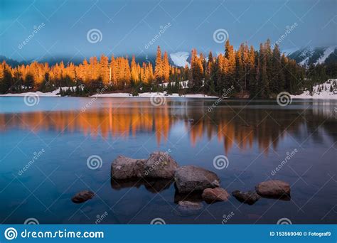 Trees Are Reflected In Green Lakes Mountains In The Cascade Range Of