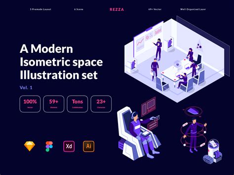 Modern Isometric Space Illustration Pack by Zazuly Aziz for Pixelz ...
