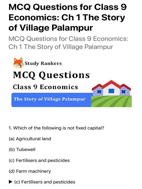 Mcq Questions For Class 9 Economics Ch 1 The Story Of Village Palampur