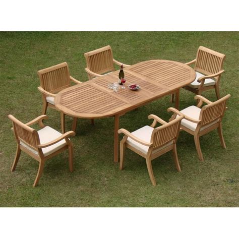 Teak Dining Set6 Seater 7 Pc 94 Oval Table And 6 Stacking Arbor Arm