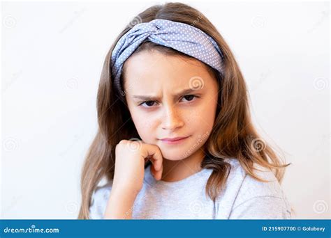 Offended Kid Portrait Unhappy Stubborn Girl Face Stock Photo Image Of