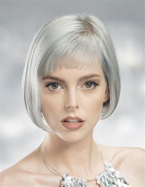 Classic Short Bob Cut Ladies Grey Hair Wig With Bangs Uk