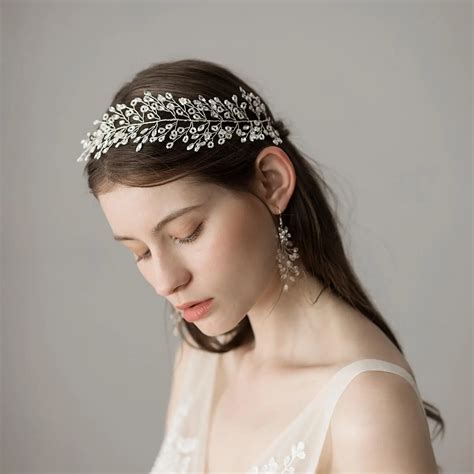 Gold Rhinestone Crystal Headbands Wedding Accessories Bridal Pearl Head