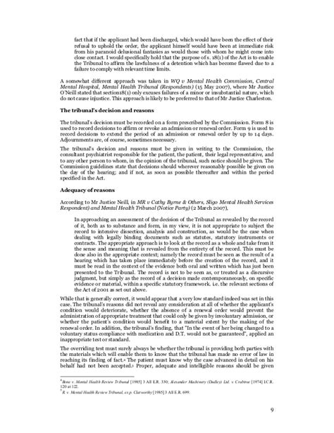 The mental health act 2001 sets out the legal procedures for admissions and treatment in approved centres. Mental health act 2001 republic of ireland - part 2