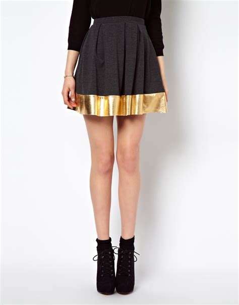 Lyst Asos Skater Skirt With Metallic Hem In Metallic