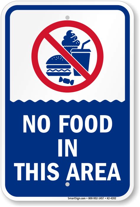 We make our signs using a variety of quality metals and plastics ensuring no food or drink allowed signs will last for years on any weather condition. No Food In This Area Pool Safety Sign, SKU: K2-4202