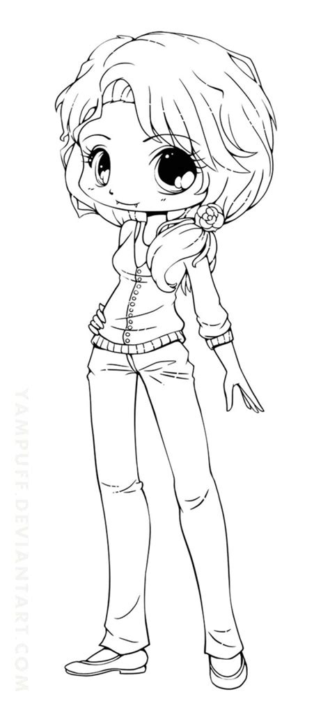 Cute Girl Coloring Page Chibi Anime Girl Coloring Page Simple