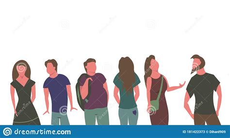 People In Line Vector Flat Illustration Man And Woman Isolated On White. Concept Group Human ...