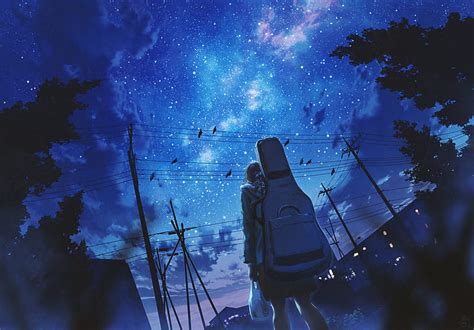 Hd Wallpaper Stars Emotional Night Sky Anime Anime Girls
