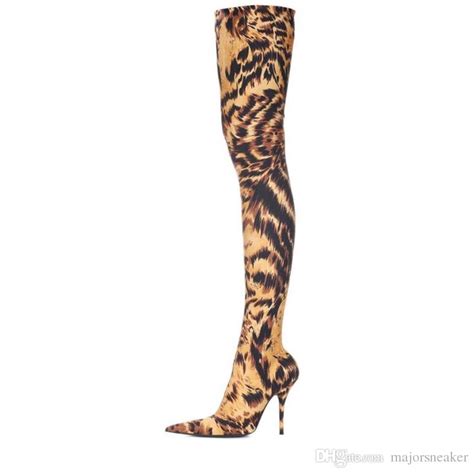 Fashion Stretch Suede Women Thigh High Boots Stilettos Sexy Over The Knee Leopard Print Boots