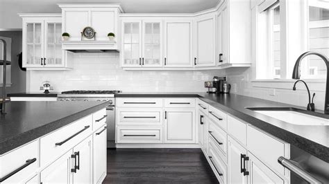 White Kitchen Cabinets With Black Countertops Walls And Floor Colors