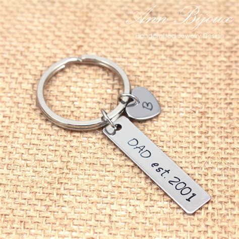 Hand Stamped Father Key Chain Personalized Dad Key Chain Dad Etsy