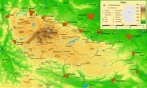 Landkarte von deutschland karte von deutschland sehenswürdigkeiten und ausflugsziele deutschlandkarte, städte infos informationen freizeitangebote. Harz (Mittelgebirge) - Wikiwand