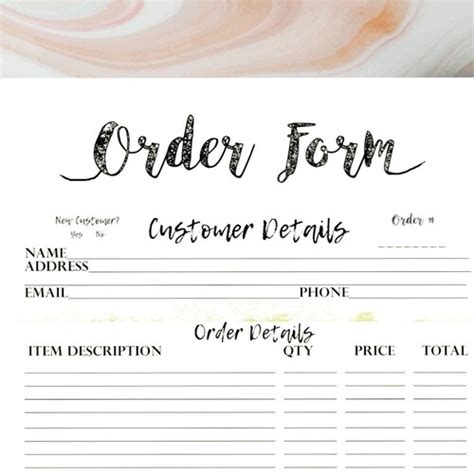 Editable Order Form Small Business Forms Printable Craft Etsy Uk