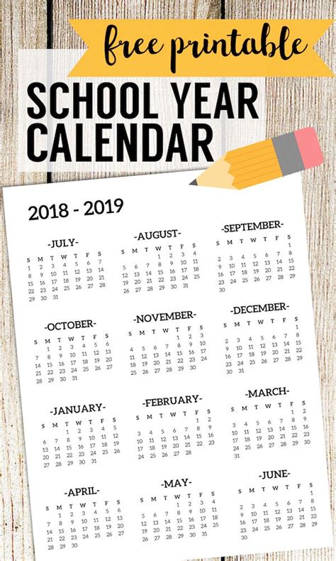 2018 2019 School Calendar Printable Free Template School Calendar