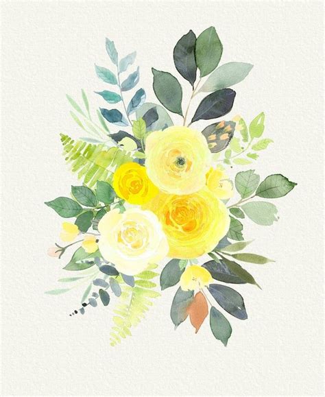 Yellow Rose Watercolor Clipart Floral Bouquet Clip Art Png Etsy
