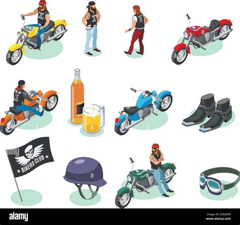 Bikers Isometric Icons Collection Of Isolated Human Characters And