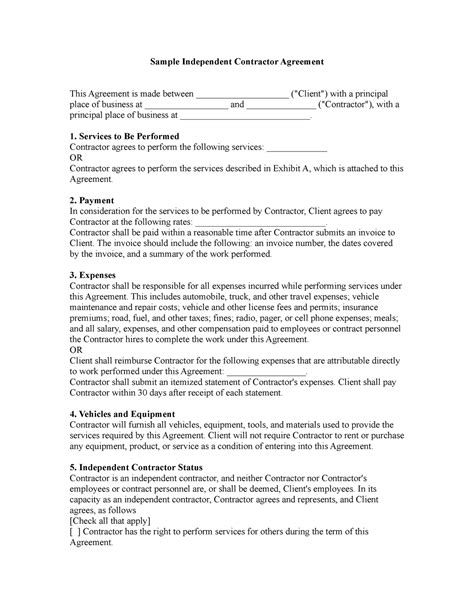 Free Independent Contractor Template Printable