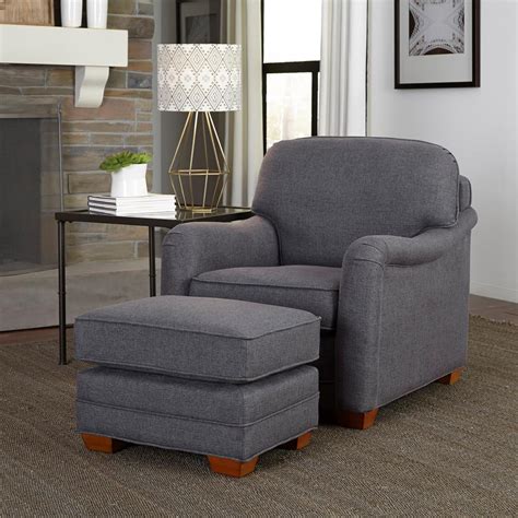 Leather club chairs are very simple, but oh, so comfy. Home Styles Magean Grey Polyester Arm Chair with Ottoman ...