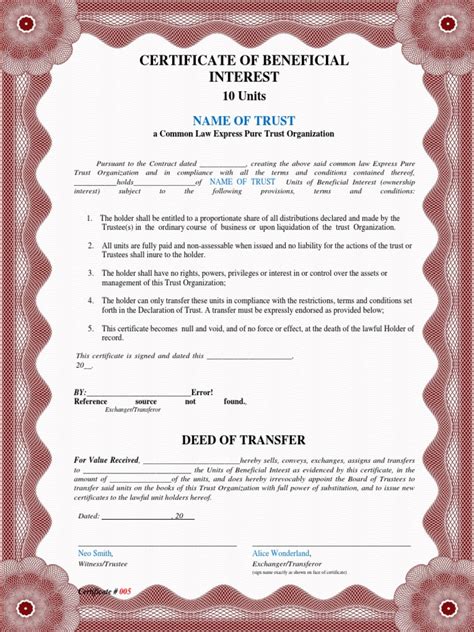 Units Of Beneficial Interest Certificate Pdf Trust Law Property Law