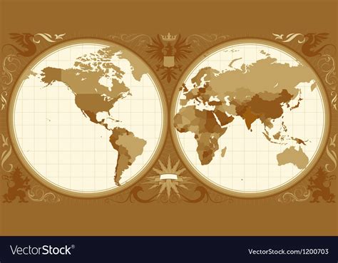 World Map With Retro Styled Hemispheres Royalty Free Vector