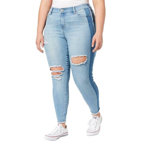 Women Jeans Plus Stretch Skinny Two Tone Rip 18