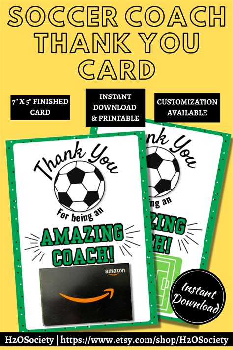 Coach Thank You Card Printable Soccer Coach T Card Holder Etsy In