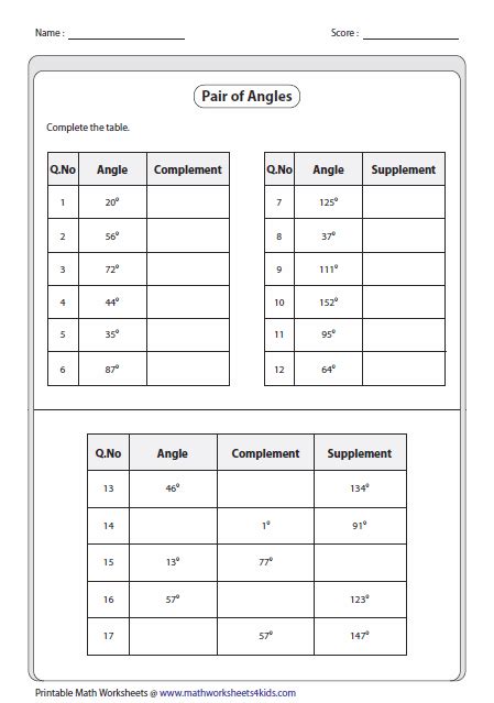 Pairs Of Angles Worksheets
