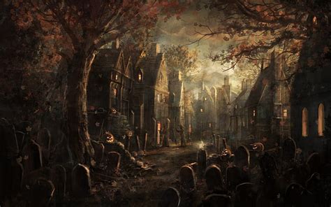 Hd Wallpaper Autumn Halloween Houses Fantasy Art Villages 1680x1050