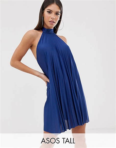 Asos Design Tall Backless Halter Pleated Mini Dress Asos