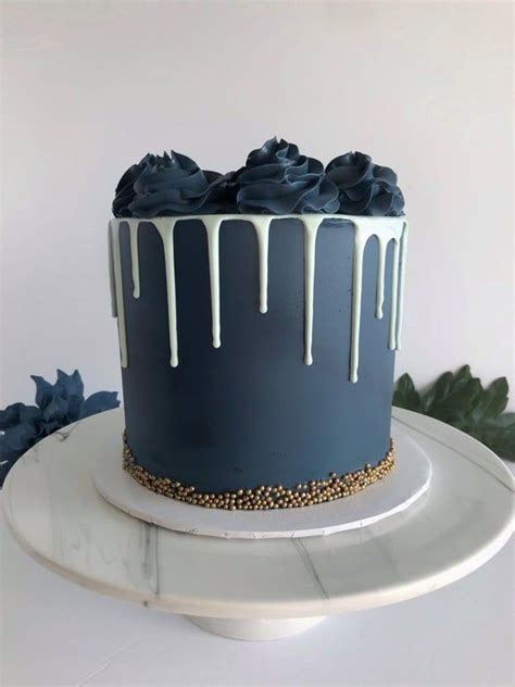 Vanilla Cake W Navy Blue Buttercream And White Chocolate Drip Baking