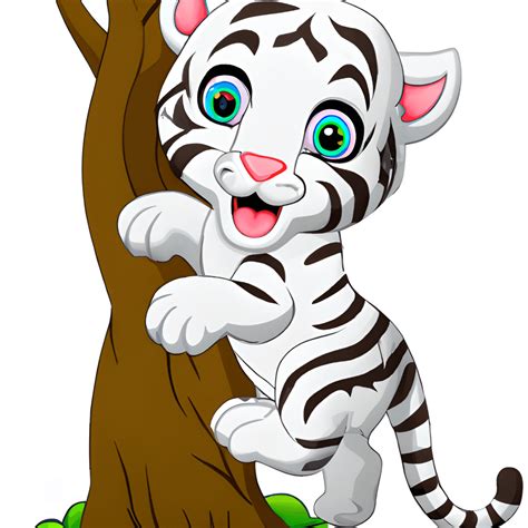 Animated Cute Baby White Tiger Climbing A Tree · Creative Fabrica