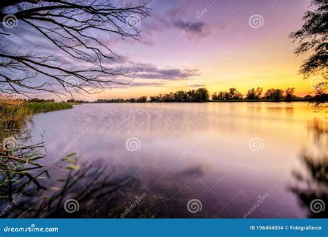 Atmospheric Sunset On The Lake Stock Photo Image Of Sunlight Sunrise