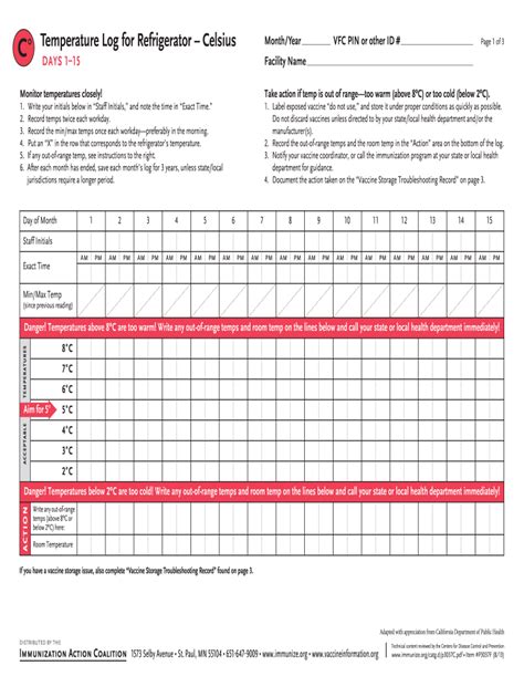 Printable Refrigerator Temperature Log Printable World Holiday