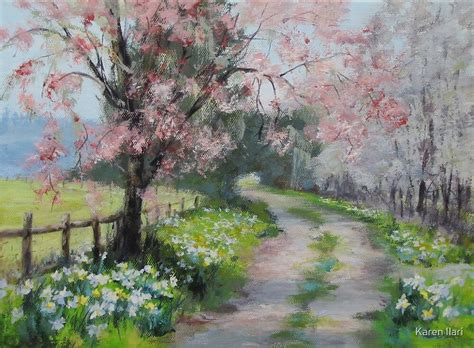 Original Acrylic Landscape Painting Spring Walk By Karen Ilari