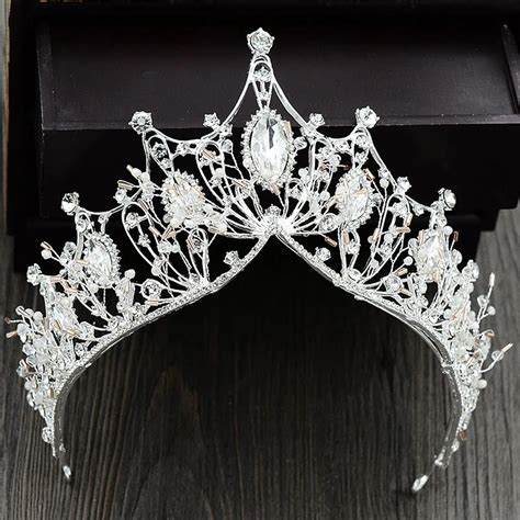 Re Handmade Luxury White Baroque Crystal Bridal Crown Tiara Wedding