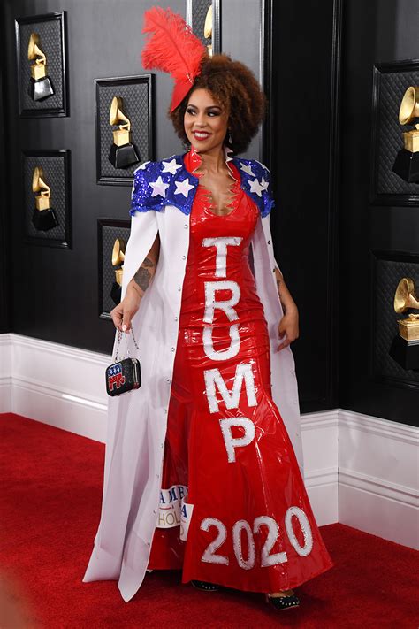 joy villa s dress at grammys says trump impeached and re elected