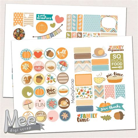 Decorative Thanksgiving Stickersplanner Printablefall Sticker Kit