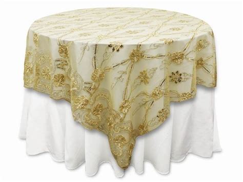 X Champagne Satin Sequin Floral Embroidered Lace Table Overlay Table Overlays Sparkly