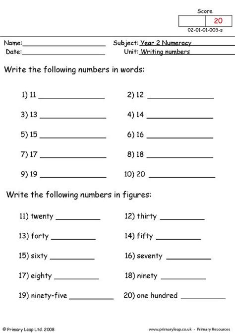 Numeracy Writing Numbers In Words And Digits Worksheet Primaryleap
