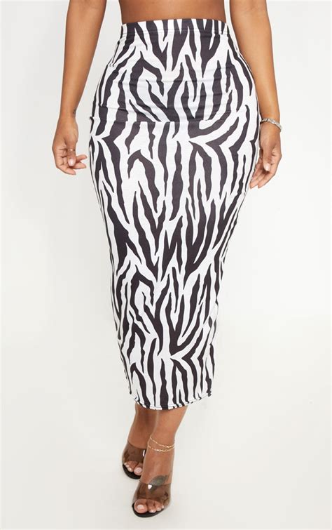 Shape White Zebra Print Midi Skirt Curve Prettylittlething Aus
